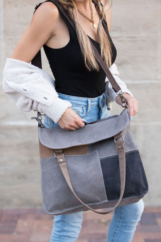 Colorblock Messenger Tote Bag free shipping -Oh Em Gee Boutique