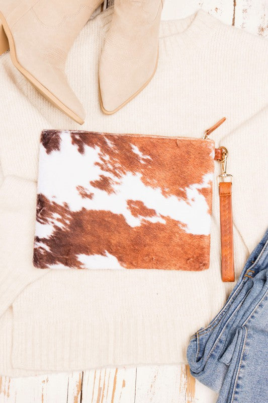 Faux Fur Cow Animal Print Clutch free shipping -Oh Em Gee Boutique