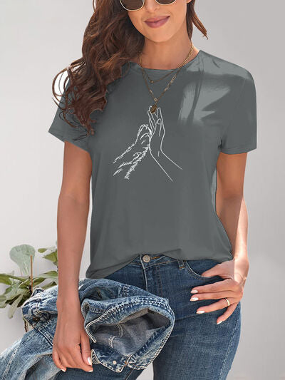 Graphic Round Neck Short Sleeve T-Shirt, Hand and Paw free shipping -Oh Em Gee Boutique