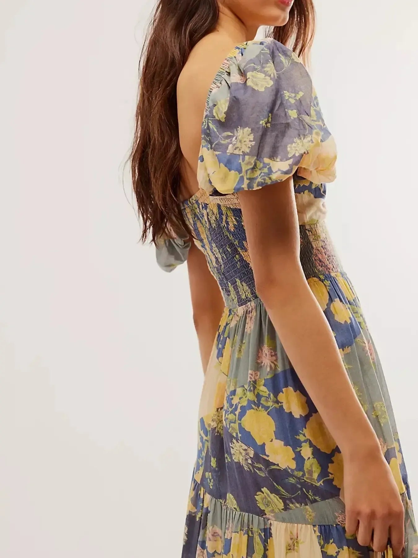 Printed Sweetheart Neck Puff Sleeve Maxi Dress free shipping -Oh Em Gee Boutique