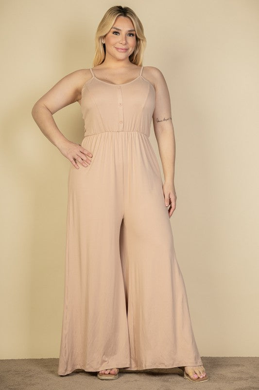 Plus Size Button Front Wide Leg Jumpsuit free shipping -Oh Em Gee Boutique