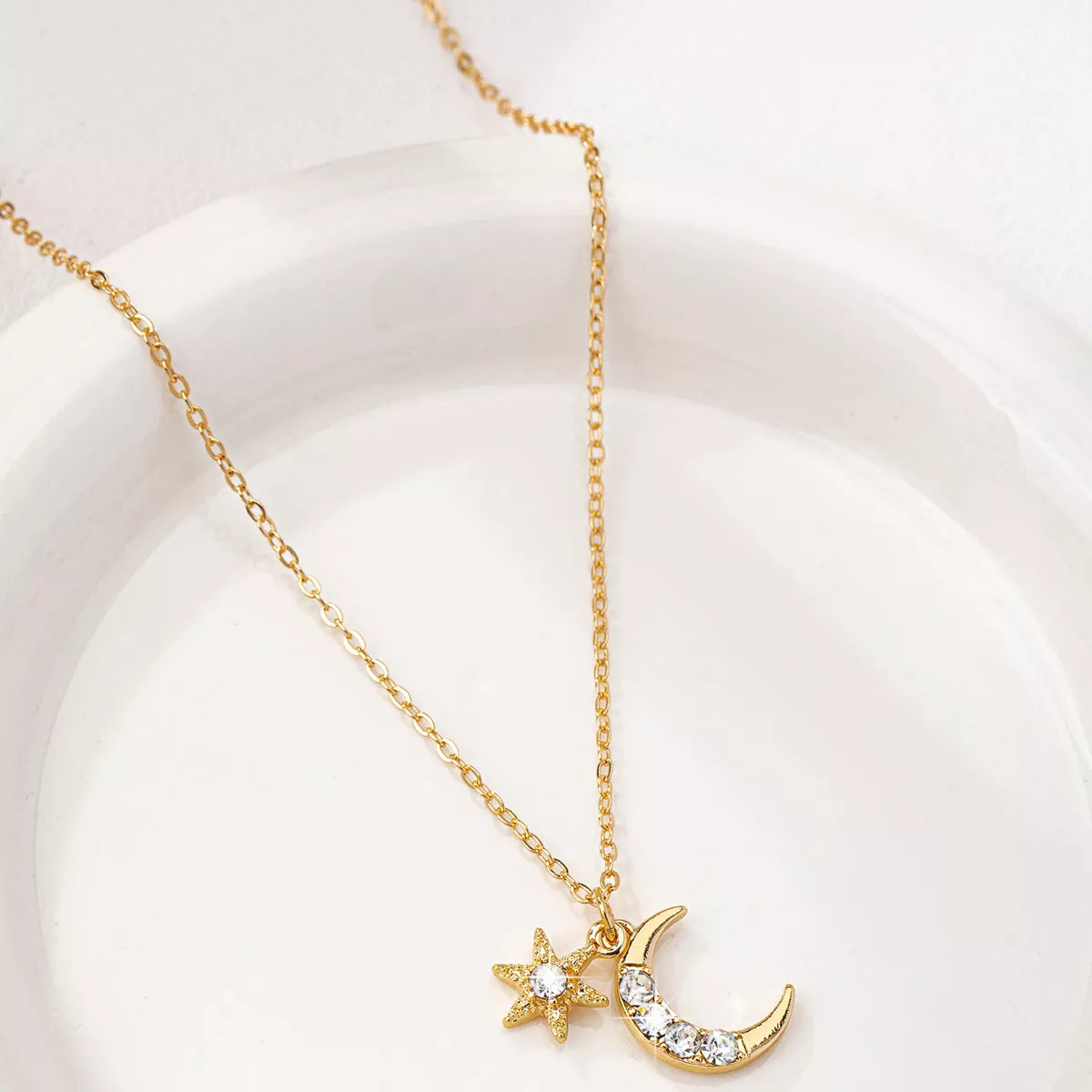 18K Gold-Plated Rhinestone Star & Moon Necklace free shipping -Oh Em Gee Boutique