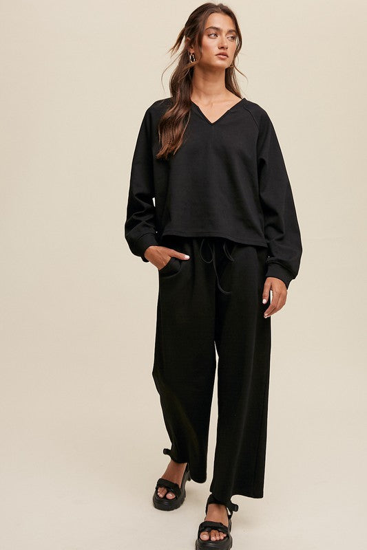 V-neck Sweatshirt and Pants Set free shipping -Oh Em Gee Boutique