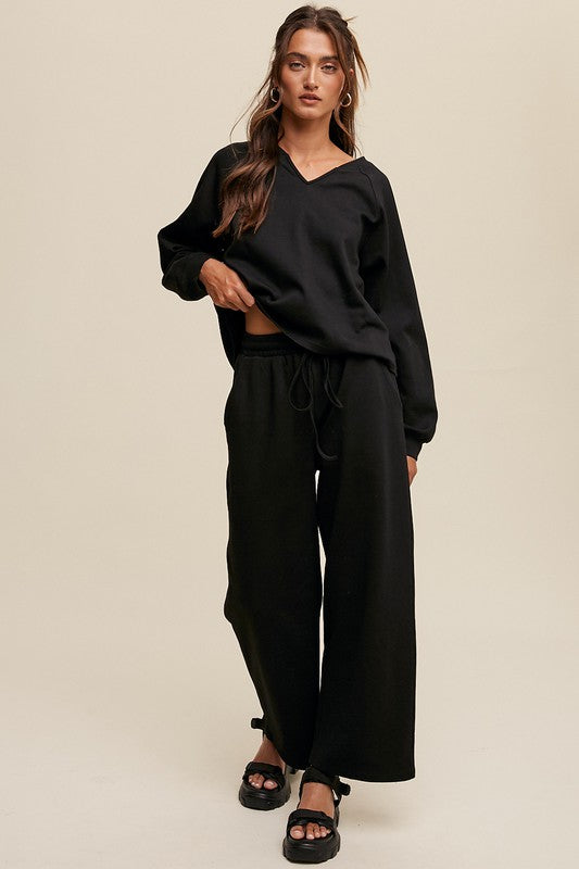 V-neck Sweatshirt and Pants Set free shipping -Oh Em Gee Boutique