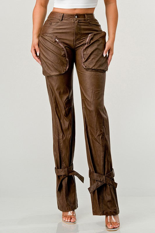 Athina PU Brown Cargo Pants free shipping -Oh Em Gee Boutique