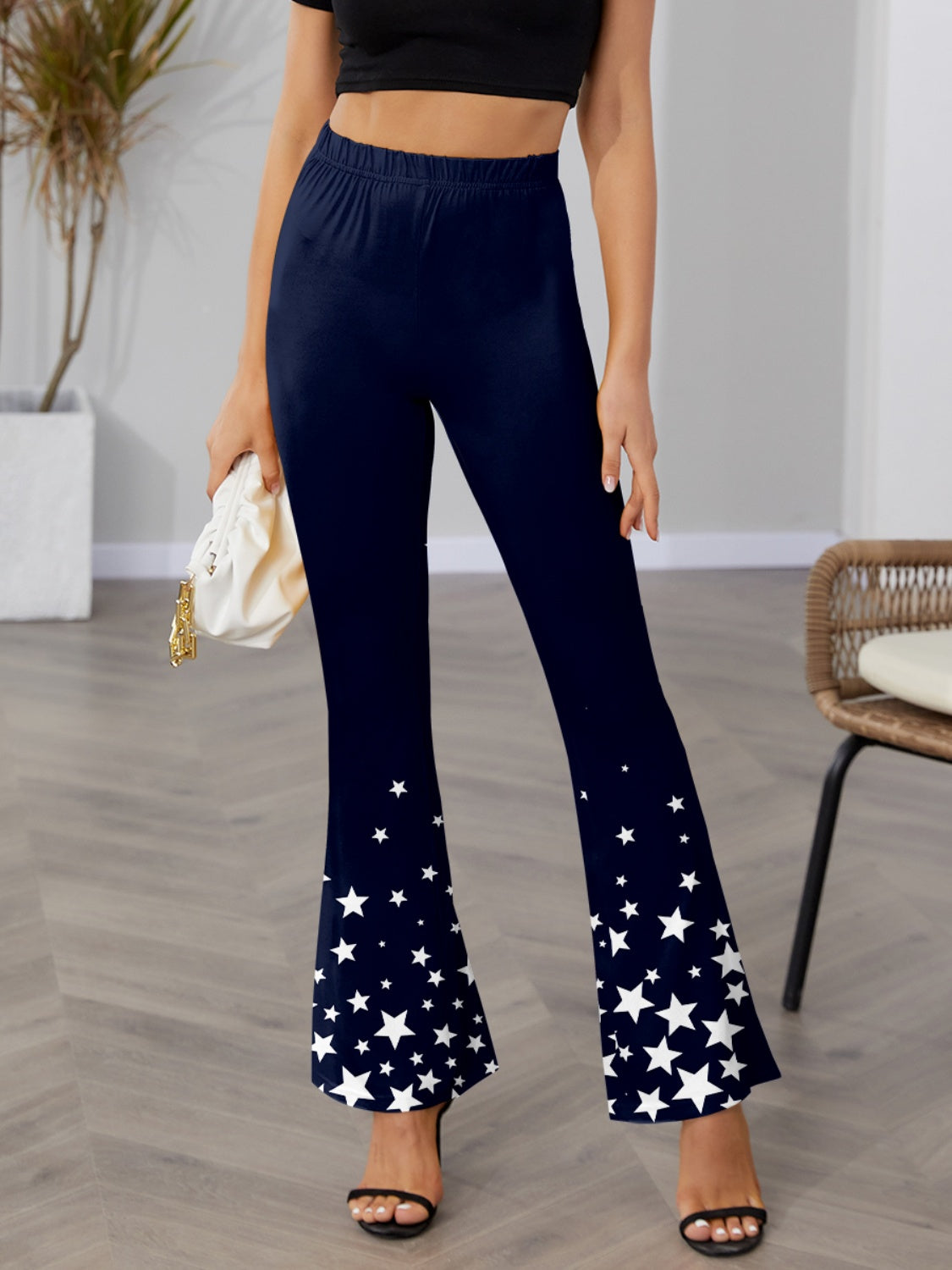 Star Elastic Waist Bootcut Pants free shipping -Oh Em Gee Boutique