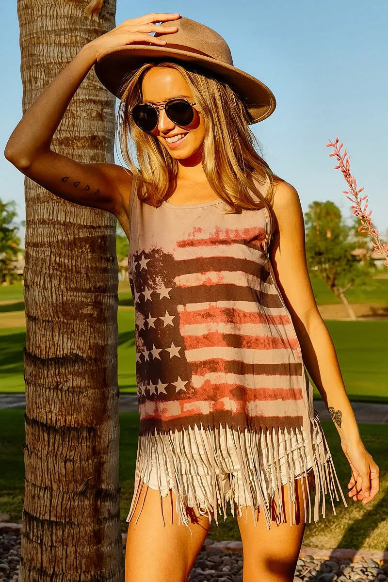 BiBi American Flag Print Knit Sleeveless Top free shipping -Oh Em Gee Boutique