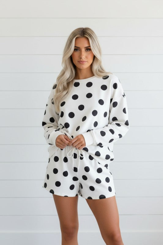Polka Dot Pullover and Drawstring Shorts Set free shipping -Oh Em Gee Boutique