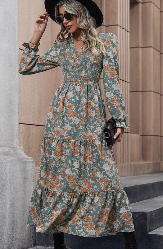 Floral Print Maxi Dress free shipping -Oh Em Gee Boutique