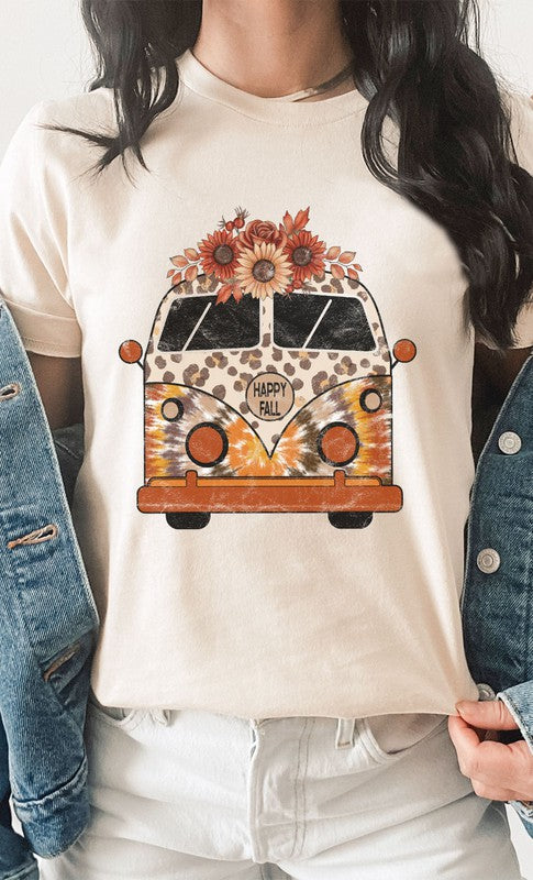 Leopard Floral Fall VW Bus Graphic Tee free shipping -Oh Em Gee Boutique