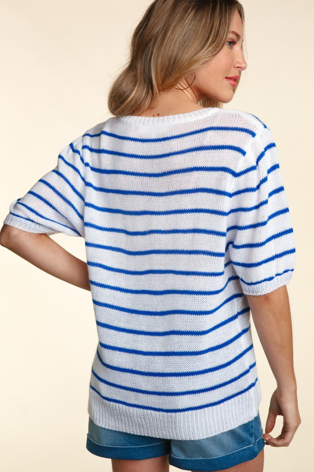 Haptics Letter Embroidery Striped Knit Top free shipping -Oh Em Gee Boutique