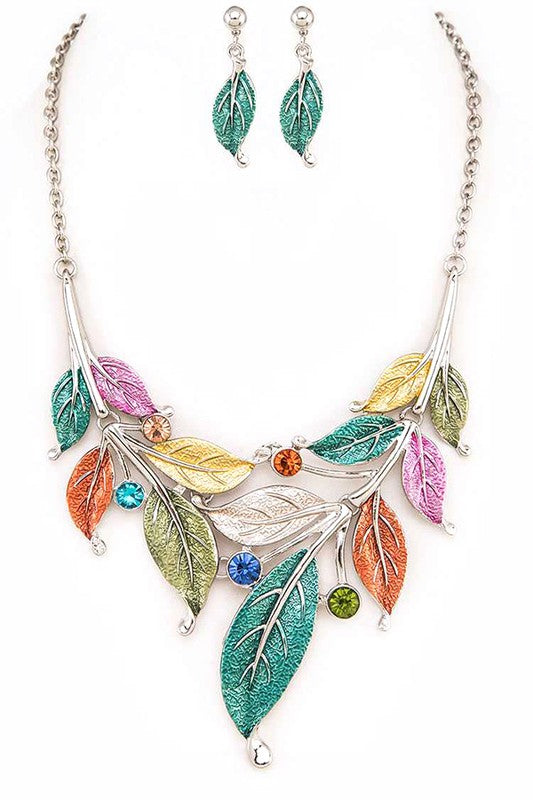 Metal Leaf Statement Necklace Set free shipping -Oh Em Gee Boutique