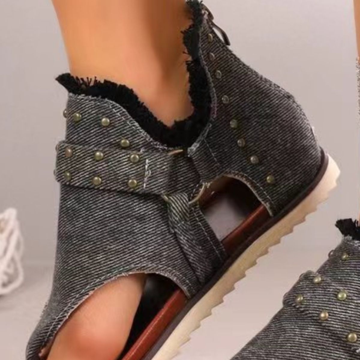 Studded Raw Hem Flat Sandals free shipping -Oh Em Gee Boutique