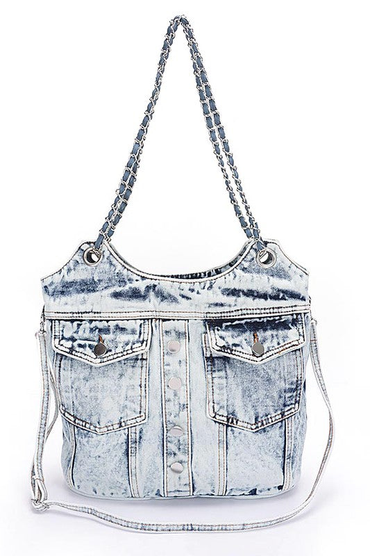 Vintage Denim Iconic Tote Bag free shipping -Oh Em Gee Boutique