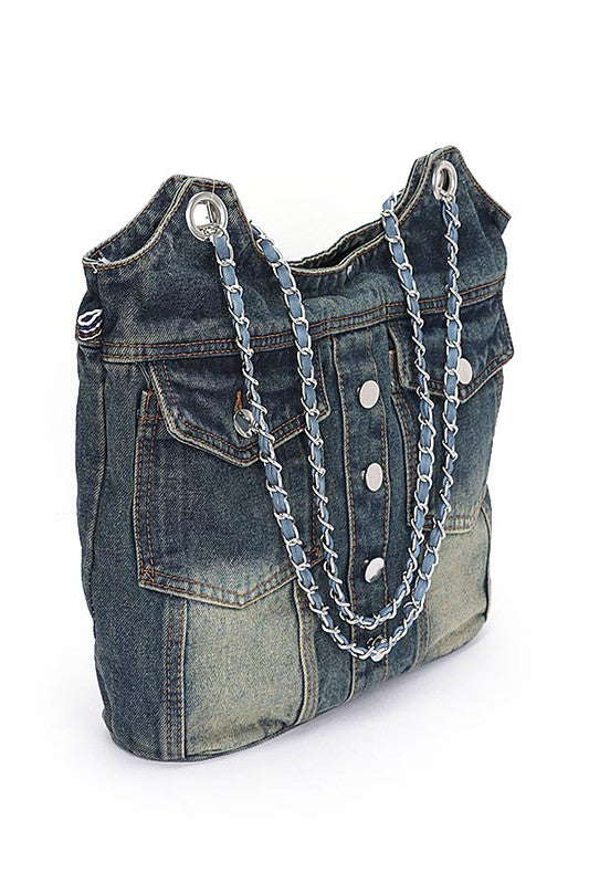 Vintage Denim Iconic Tote Bag free shipping -Oh Em Gee Boutique