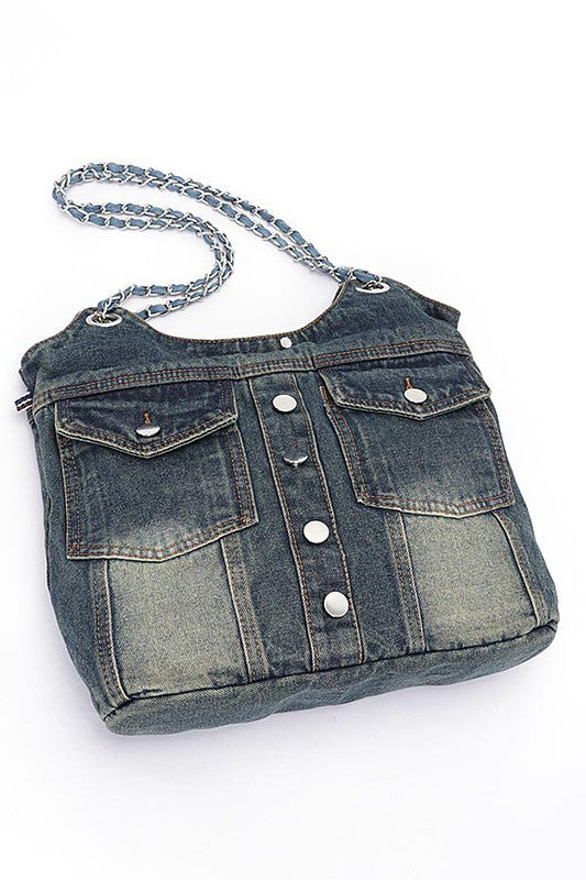 Vintage Denim Iconic Tote Bag free shipping -Oh Em Gee Boutique