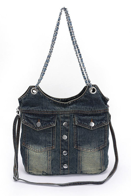 Vintage Denim Iconic Tote Bag free shipping -Oh Em Gee Boutique