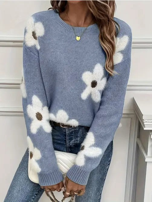 Fuzzy Flower Sweater free shipping -Oh Em Gee Boutique