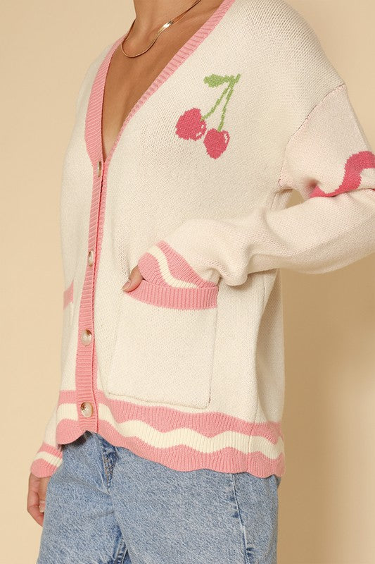 Heart Cherry Varsity Knit Cardigan free shipping -Oh Em Gee Boutique
