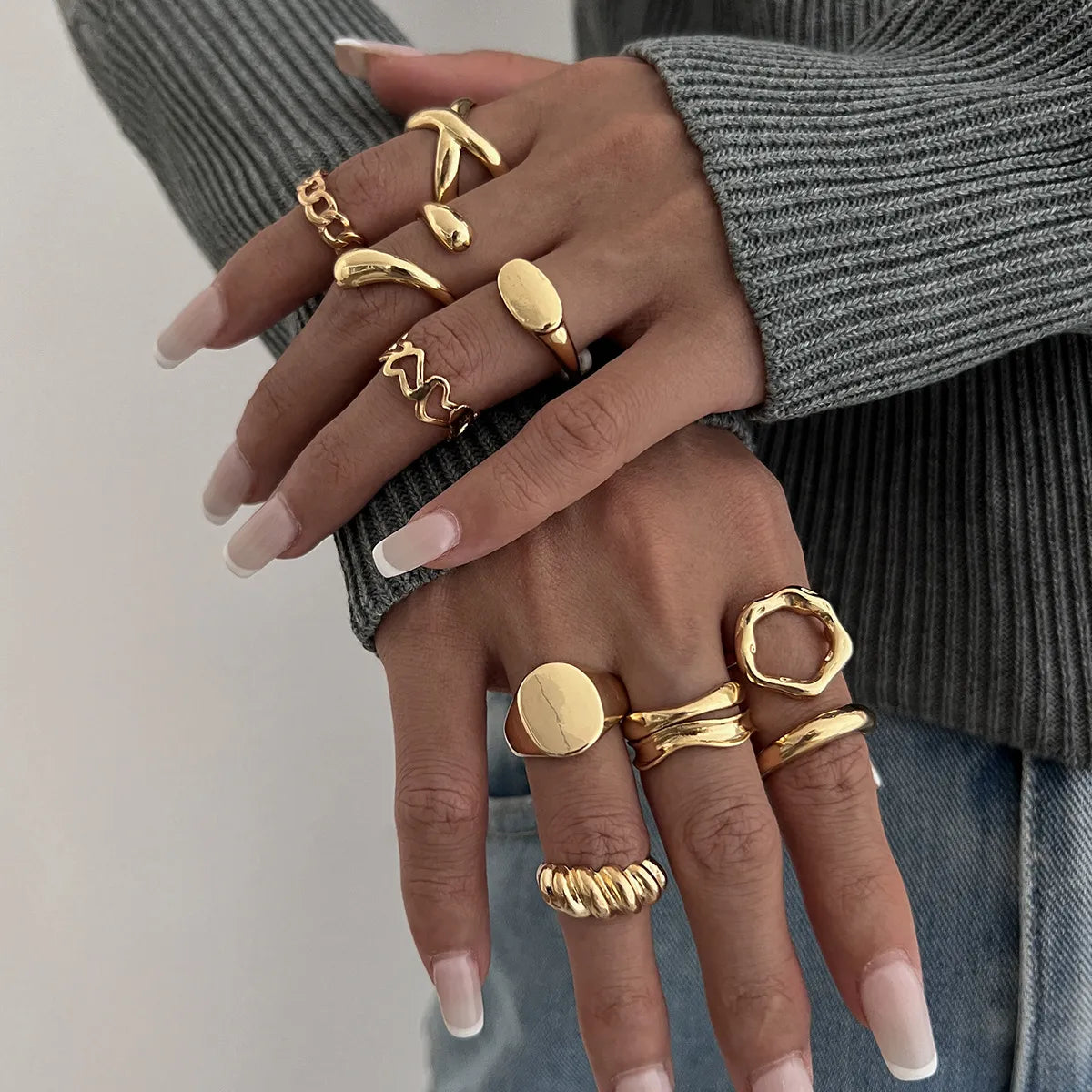 10-Piece Alloy Geometric Rings free shipping -Oh Em Gee Boutique