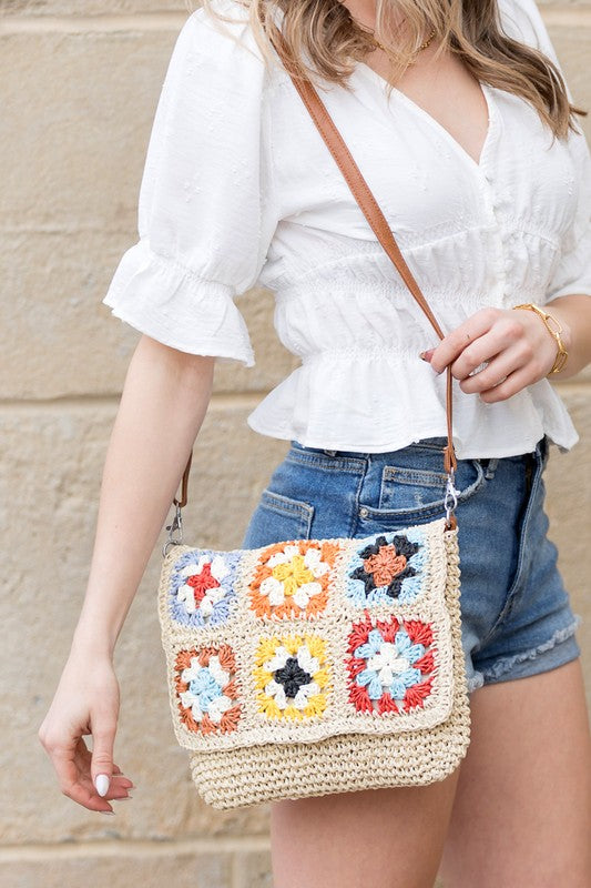 Sylvie Foldover Crochet Woven Crossbody free shipping -Oh Em Gee Boutique