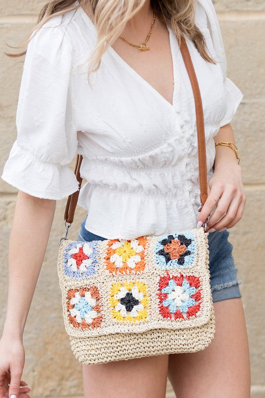 Sylvie Foldover Crochet Woven Crossbody free shipping -Oh Em Gee Boutique