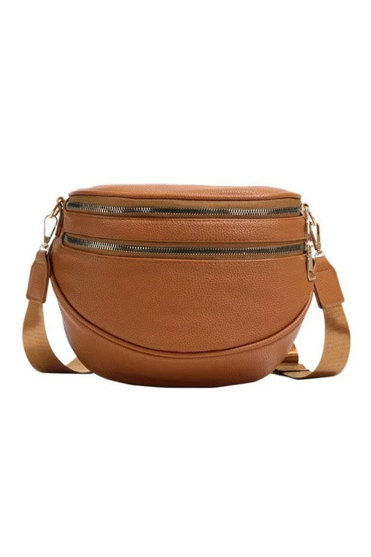 Sabrina Double Zip Leather Crescent Sling free shipping -Oh Em Gee Boutique