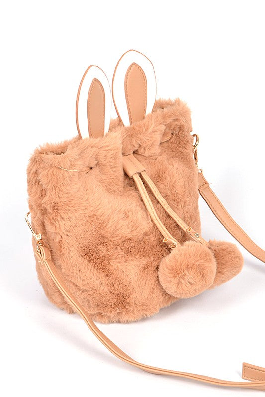 Faux Fur Plush Bunny Ear Crossbody Swing Bag free shipping -Oh Em Gee Boutique