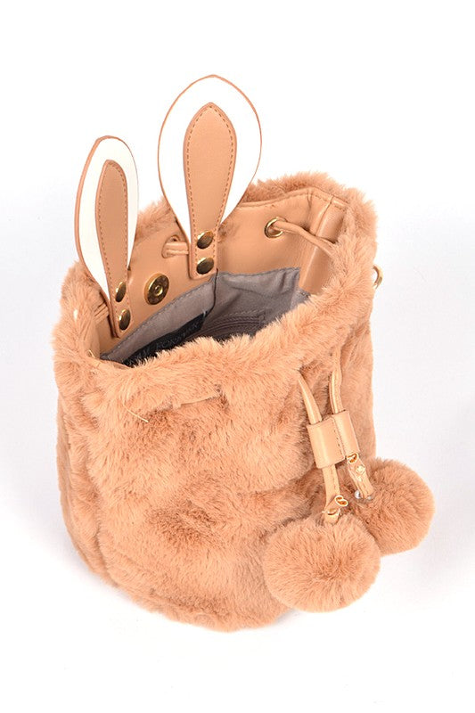 Faux Fur Plush Bunny Ear Crossbody Swing Bag free shipping -Oh Em Gee Boutique