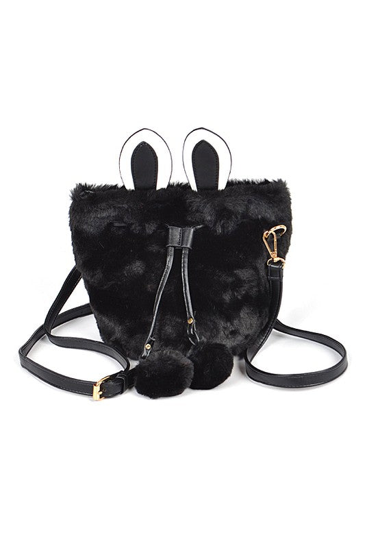 Faux Fur Plush Bunny Ear Crossbody Swing Bag free shipping -Oh Em Gee Boutique