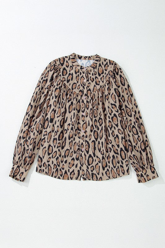 Oversized Leopard Print Balloon Sleeve Blouse free shipping -Oh Em Gee Boutique