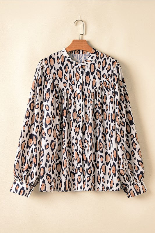 Oversized Leopard Print Balloon Sleeve Blouse free shipping -Oh Em Gee Boutique