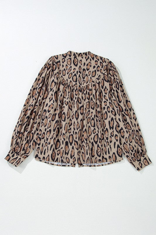 Oversized Leopard Print Balloon Sleeve Blouse free shipping -Oh Em Gee Boutique