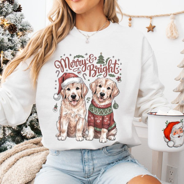 Plus Size Christmas Dogs Santa Hat Holiday Sweater, Puppies free shipping -Oh Em Gee Boutique