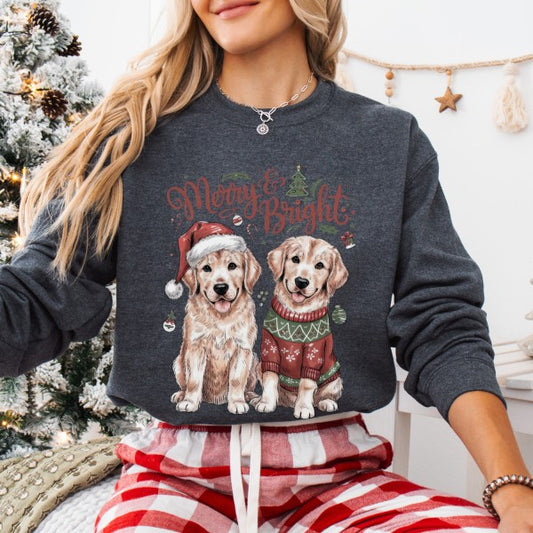 Plus Size Christmas Dogs Santa Hat Holiday Sweater, Puppies free shipping -Oh Em Gee Boutique