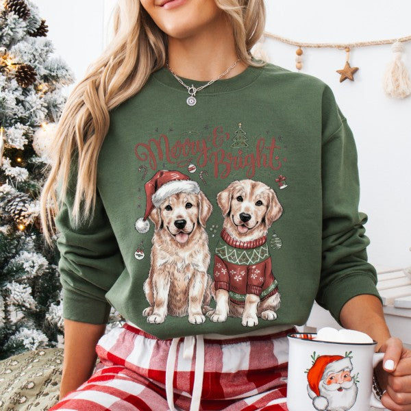 Plus Size Christmas Dogs Santa Hat Holiday Sweater, Puppies free shipping -Oh Em Gee Boutique