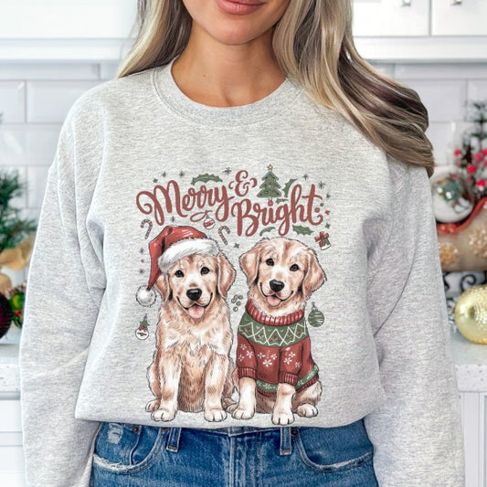 Plus Size Christmas Dogs Santa Hat Holiday Sweater, Puppies free shipping -Oh Em Gee Boutique