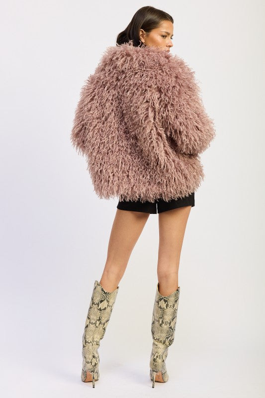 Shaggy Faur Fur Coat with Collar free shipping -Oh Em Gee Boutique