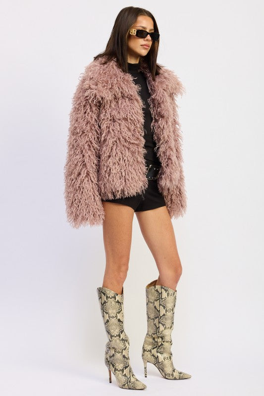 Shaggy Faur Fur Coat with Collar free shipping -Oh Em Gee Boutique
