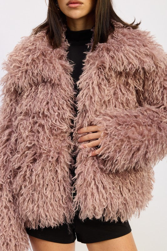 Shaggy Faur Fur Coat with Collar free shipping -Oh Em Gee Boutique