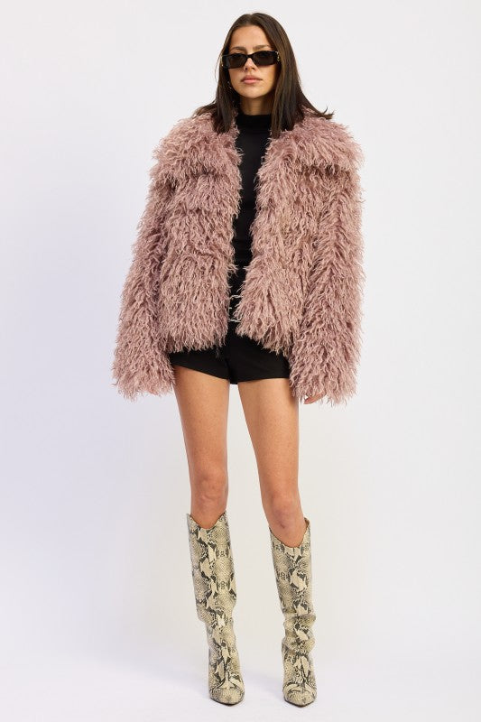 Shaggy Faur Fur Coat with Collar free shipping -Oh Em Gee Boutique