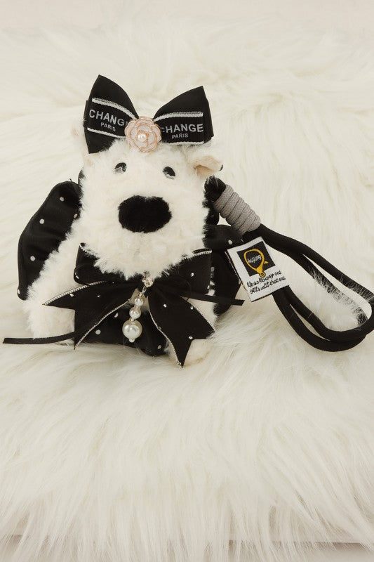 Elegant Sequin Accent Plush Dog Versatile Keychain free shipping -Oh Em Gee Boutique