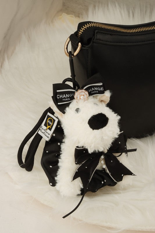 Elegant Sequin Accent Plush Dog Versatile Keychain free shipping -Oh Em Gee Boutique