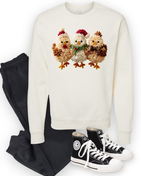 Latch Hook Fluffy Chickens Graphic Sweatshirt free shipping -Oh Em Gee Boutique