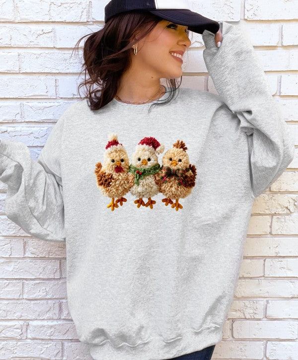 Latch Hook Fluffy Chickens Graphic Sweatshirt free shipping -Oh Em Gee Boutique