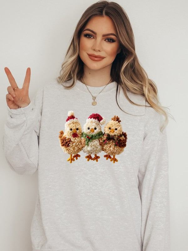 Latch Hook Fluffy Chickens Graphic Sweatshirt free shipping -Oh Em Gee Boutique