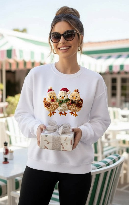 Latch Hook Fluffy Chickens Graphic Sweatshirt free shipping -Oh Em Gee Boutique