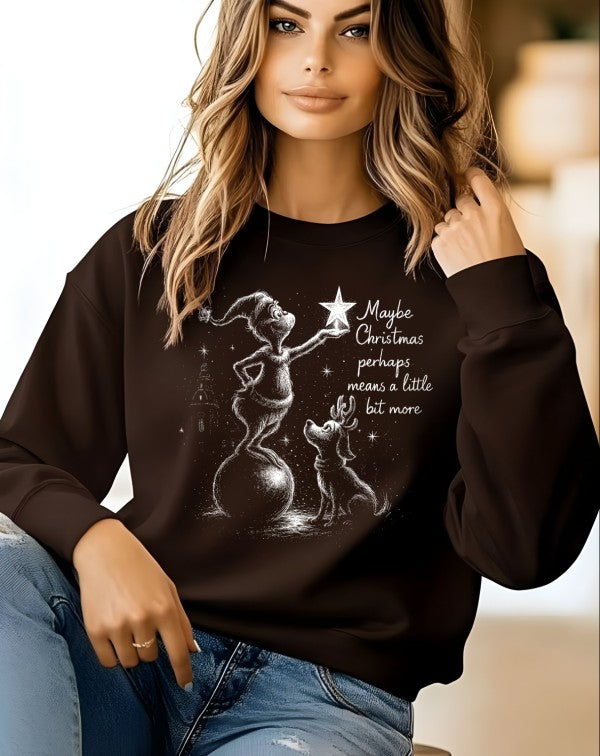 Maybe Christmas Halftone Graphic Plus Size Sweatshirt free shipping -Oh Em Gee Boutique