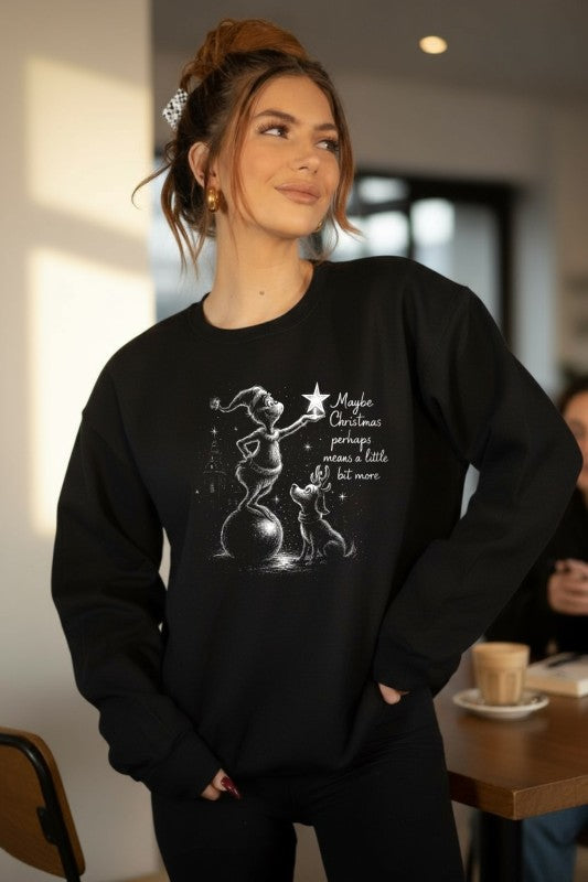 Maybe Christmas Halftone Graphic Plus Size Sweatshirt free shipping -Oh Em Gee Boutique