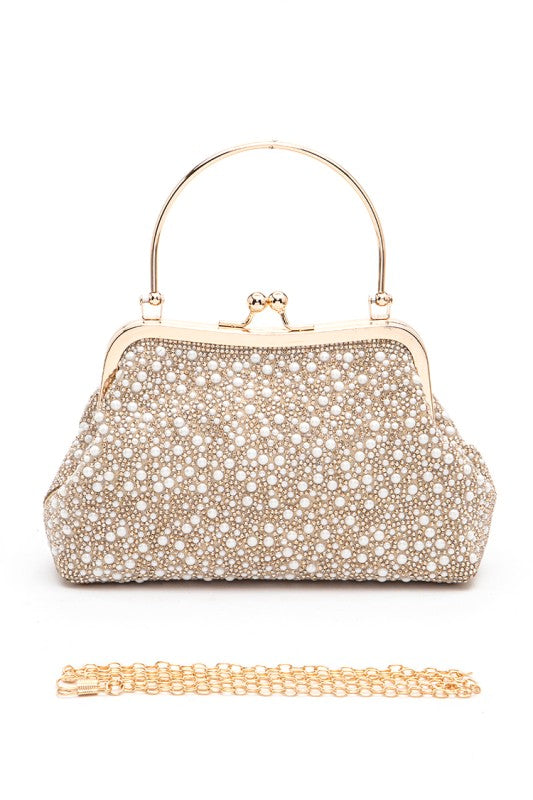 Pearl And Rhinestone Top Handle Convertible Clutch free shipping -Oh Em Gee Boutique